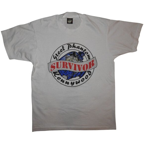 Vintage 90s Kennywood Park Steel Phantom Survivor Rollercoaster T-Shirt Large